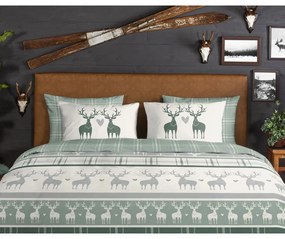 Zielono-kremowa flanelowa pościel dwuosobowa 200x220 cm Bjirk – Good Morning