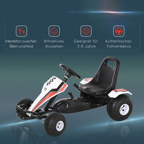 Gokart HOMCOM samochód dziecięcy na pedały z pedałem hamulca zabawka dla dzieci 3–8 lat stal kolor biały 104 x 66 x 57 cm z
