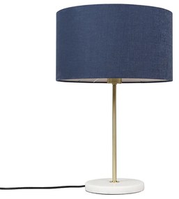 Lampa stołowa mosiężna z niebieskim kloszem 35 cm - Kaso Nowoczesny Oswietlenie wewnetrzne