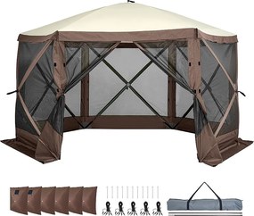 Namiot SucceBuy Namiot Pawilonowy SucceBuy Pop-Up, 6-Stronny, z Osłoną Przeciwsłoneczną, Zdejmowanymi Panelami Prywatności i Oknami z Siatki, 350,5 x 350,5 Cm