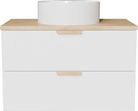 Wisząca szafka łazienkowa z okrągłą umywalką nablatową – Biała – S80 cm – AVORELI