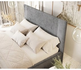 Szare tapicerowane łóżko dwuosobowe ze schowkiem ze stelażem 140x200 cm Etero – Maison de Rêve