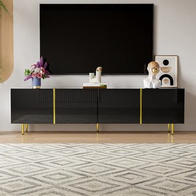 Nowoczesna szafka RTV z 4 drzwiami - 170 x 35 x 46 cm - drewno MDF - połyskująca czerń i złoto