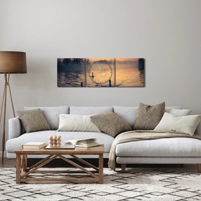 Obraz łabędzi na wodzie we mgle (z zegarem) (90x30 cm)