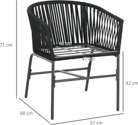 Outsunny Krzesła Ogrodowe, 2 szt., Design Boho, Poduszki na Siedzisko i Oparcie, Wygodna Powierzchnia Siedziska, Rama Metalowa, Czarny