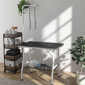 PawHut Stół do Pielęgnacji Psów z Regulowanym Ramieniem, Półką, Antypoślizgową Powierzchnią, 90 x 60 x 76 cm, Czarny