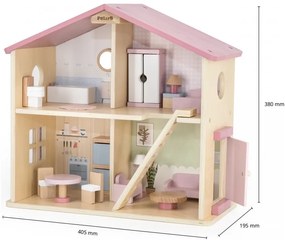 Viga polarb duży drewniany domek dla lalek 17 el.