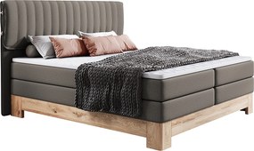 MELIA, Łóżko Tapicerowane na sprężynach kieszeniowych, rama dębowa, elastyczny materac, powierzchnia spania: 140x200 cm, ciemnoszary