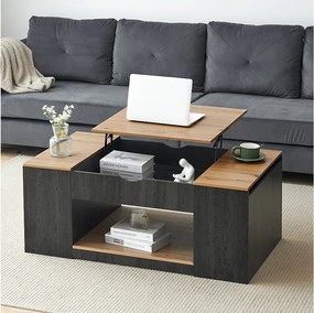 Stolik kawowy z podnoszonym blatem - 109,5 x 59,7 x 43 cm - z półką i schowkiem - drewno MDF - szary i brązowy