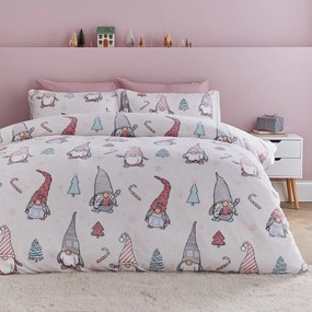 Jasnoróżowa pościel dwuosobowa z mikropluszu 200x200 cm Festive Gnomes – Catherine Lansfield