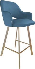 Hoker Milano krzesło barowe tkanina Welur podstawa metalowa : Kolor nogi - Złota profil, Kolor tkaniny - VELVET - MG33, Typ siedziska - Siedzisko stałe