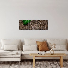 Obraz liścia na pniu drzewa (z zegarem) (90x30 cm)