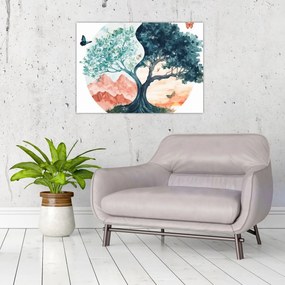 Obraz – Akwarelowe drzewo pełne życia (70x50 cm)