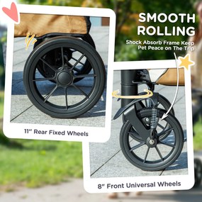 PawHut Wózek dla Psów, Składany Wózek dla Dużych Psów, Wózek dla Zwierząt z 4 Kołami, Linami Bezpieczeństwa, Hamulcami, Brązowy