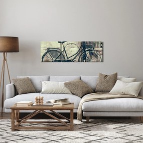 Obraz - Vintage rower z kwiatami (z zegarem) (90x30 cm)