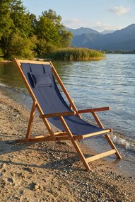 Granatowy drewniany leżak plażowy T6-G79