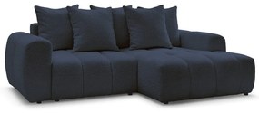 Niebieski rozkładany/ze schowkiem narożnik z materiału bouclé (prawostronny/z szezlongiem) Roxelane – Bobochic Paris