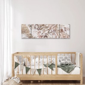 Obraz - Kwiatowy fresk na ceglanej ścianie (170x50 cm)
