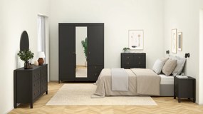 Trzydrzwiowa szafa z lustrem i szufladami Madrid, czarny mat