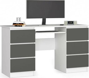 Biurko komputerowe AKORD A11 Białe 135 cm 6 szuflad kolor Grafit Szary mat 135x50x77 cm