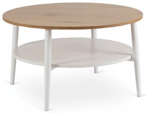 Stolik Kawowy Okrągły PAULO MAX 80 cm Dąb/Biały Skandynawski