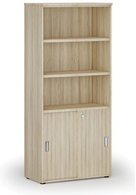 Szafa biurowa kombinowana PRIMO WOOD, drzwi przesuwne na 2 poziomach, 800 x 420 x 1781 mm, dąb naturalny