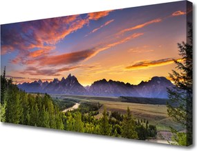 Obraz canvas Górskie Słońce w Gęstym Lesie