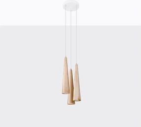 Lampy wiszące skandynawski Ravo, drewno - 3 źródło światła 4000K - L.20 x H.120 cm - naturalne drewno