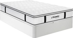 Zestaw 140 x 190 cm stelaż ze skrzynią biały + materac ognioodporny o grub. 28 cm ze sprężynami kieszeniowymi i zintegrowaną nakładką - DELICE marki YSMÉE HÔTEL