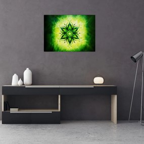 Obraz na szkle - Kwiatowa mandala na zielonym tle (70x50 cm)