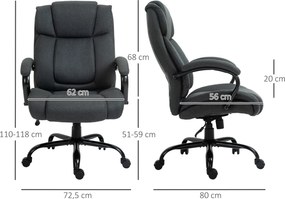 Vinsetto Fotel biurowy, Ergonomiczny fotel biurowy, Fotel obrotowy z wyściełanym podłokietnikiem, do 220 kg, Szary