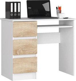 Minimalistyczne biurko do nauki białe + dąb sonoma R2-A49