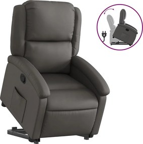 Szary fotel z prawdziwej skóry z funkcją elektrycznego podnoszenia