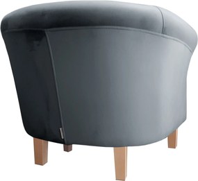 Fotel Milo tkanina Welur wygodny fotel tapicerowany do salonu i sypialni : Kolor nogi - Drewno, Kolor tkaniny - VELVET - BL14, Wysokość nogi - 15 cm