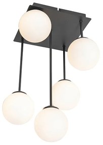 Nowoczesna lampa sufitowa czarna z opalowym szkłem 5-świateł - Athens Nowoczesny Oswietlenie wewnetrzne
