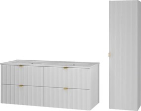 Biały Zestaw Łazienkowy 120cm Szafka z Umywalką Słupek Ryflowane Fronty Arcos