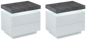 Zestaw 2 szafek nocnych - 2 szuflady - Lakierowana płyta MDF - Z oświetleniem LED - Biały i szary - HALO II