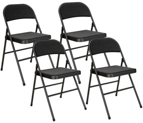 HOMCOM Zestaw 4 Krzeseł Składanych, Przenośne Krzesła Biurowe, Nogi Metalowe, Składane Krzesło dla Biura, Recepcji, Poczekalni, Wygląd Lnu, Czarne