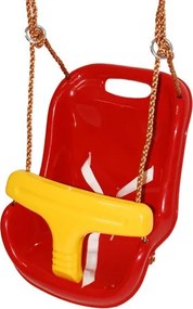 Huśtawka kubełkowa plastikowa z wysokim oparciem czerwono-żółta