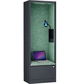 Kabina akustyczna z siedziskiem Sally MentalBox, 60 x 40 x 185 cm, antracyt/zielony