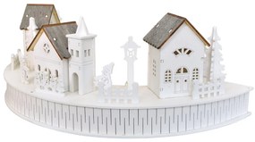 Drewniana dekoracja LED Wioska z kościołem, 40 x14 x 20 cm, półkole