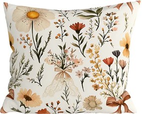 Polibawełniana poszewka na poduszkę FLORAL RIBBON POLY 45x45 cm, kremowa