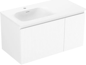 Mexen Rivel szafka łazienkowa 90 cm z umywalką Vela lewą, 1S, 1D, ryflowana, biała mat - 91A23-09047-3-BBFF01-W23L01