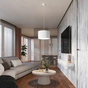 Biała lampa wisząca z okrągłym abażurem - 3D A653 W1-B25