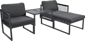 Zestaw mebli ogrodowych metalowych 2-osobowych: 2 fotele i 2 podnóżki - różne kombinacje - Szary