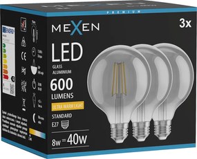 Mexen Vintis 3x żarówka filament LED E27, G95, 8W, Ciepła - 2200K, 600 lm, smoke - L157-E27-0822-70x03