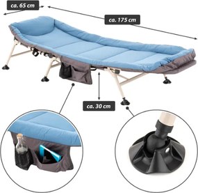 Leżak kempingowy z poduszką, niebiesko-szary