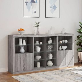 Nowoczesny bufet szary sonoma 202x37x100 cm z personalizowanym oświetleniem LED RGB i dużą przestrzenią do przechowywania