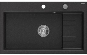 Mexen Omar zlewozmywak granitowy 1-komorowy 800 x 480 mm, czarny/srebrny metalik, syfon chrom - 6520801005-73