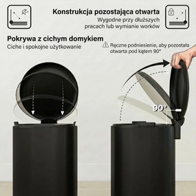 HOMCOM 20 l kosz kuchenny, metal odporny na odciski palców, pokrywa Soft-Close, pedał nożny i wyjmowany kubeł, czarny | Aosom PL